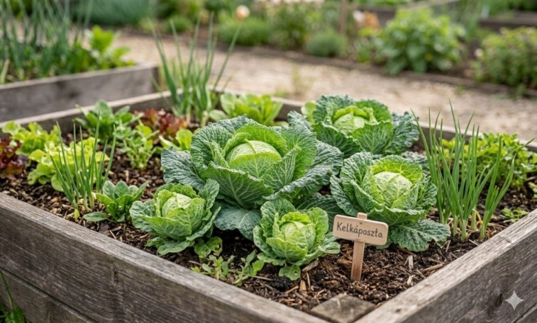 Kelkáposzta a magaságyásban
